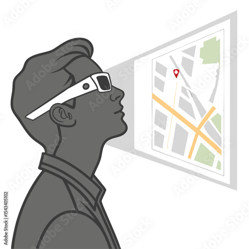 Augmented reality navigation system using glasses with a map application display