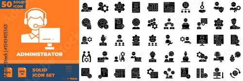 Administrator Solid Editable Icons set. Vector illustration in modern thin solid style of administrator icons: support, call, service, etc