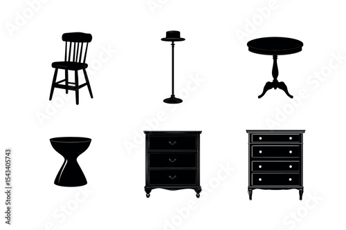 Silhouette set of classic furniture icons