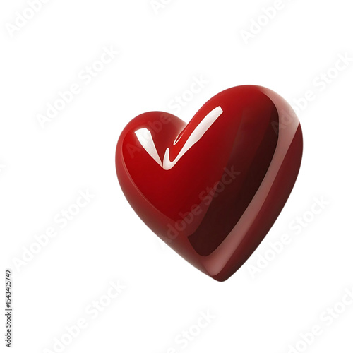 Shiny red heart 3d render on transparent background