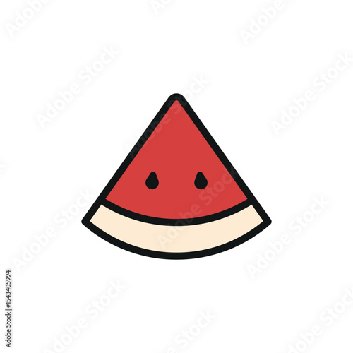 Watermelon in red, green, and black tones presents a vibrant and mouthwatering fruit icon.