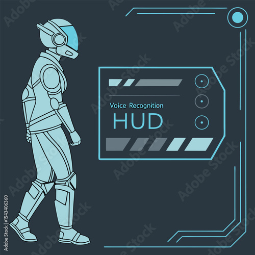 Futuristic robot with advanced voice recognition and heads up display technology