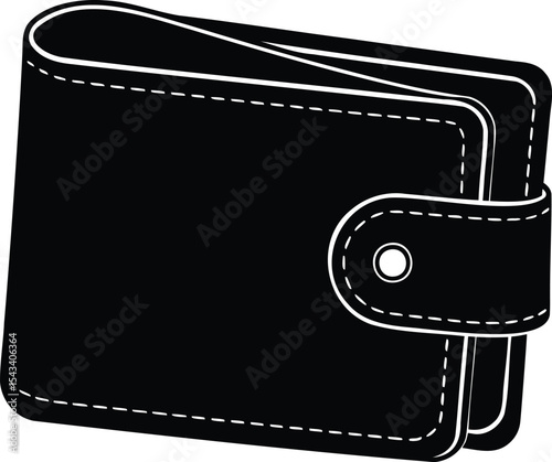Stylish black wallet with white stitching and a snap closure design
