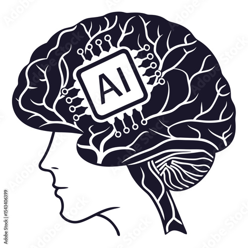 Human Brain with Artificial Intelligence AI Chip Symbolizing Future Technology