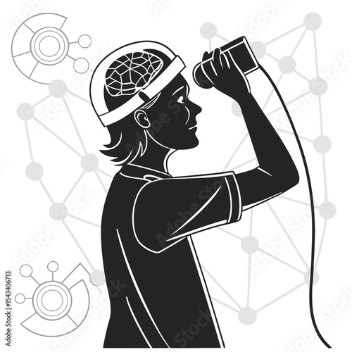 Person using advanced technology to study the human brain and networks