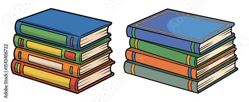 Stylized Collection of Books in Blue, Green, Yellow, and Orange - Ideal for School and Study Concepts