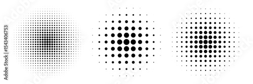 Halftone gradient. Dotted gradient, smooth dots spraying and halftones dot background seamless horizontal geometric pattern vector template set. unique dots modern circles