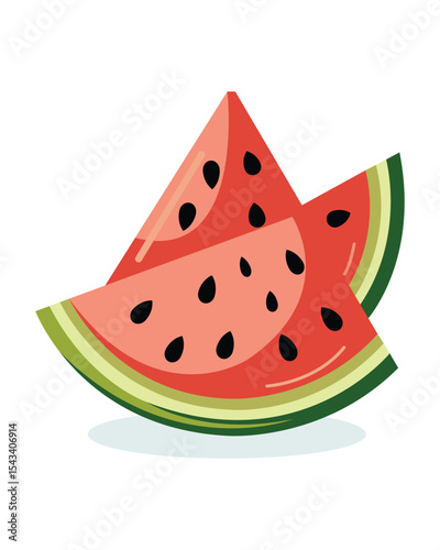 A vector illustration of watermelon slices. This fresh fruit design is a graphic icon for healthy food, sweet dessert, and summer deliciousness.
