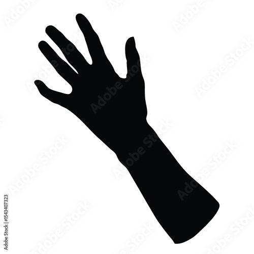 Silhouette of human hand and arm reaching out on a white background