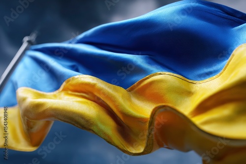 Ukrainian flag waving blue top yellow bottom fabric texture visible