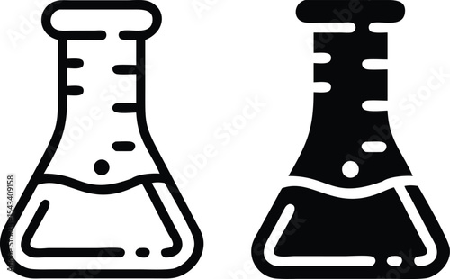 Minimalist Line Art Icon of Erlenmeyer Flask with Clean Outline and Vector Design in Black and White