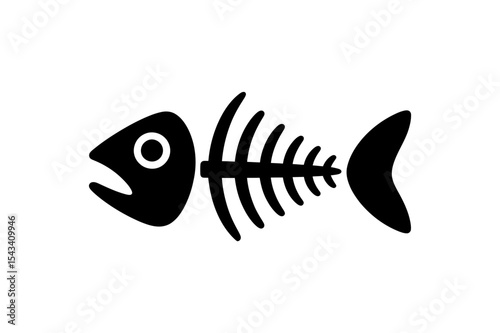 Illustration of a black and white fish skeleton art