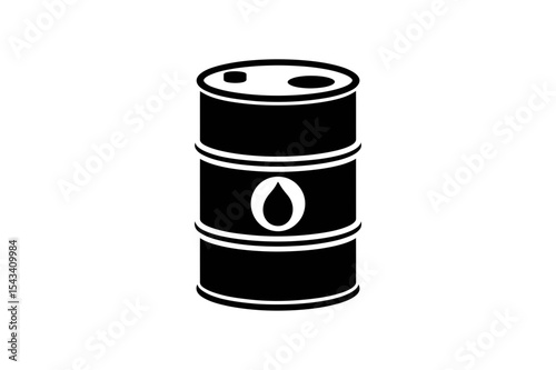 Illustration of a black oil barrel with white logo