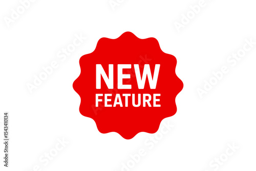 Red badge with the words new feature in white text