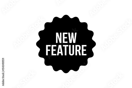 New feature text on a black scalloped edge shape