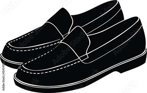 Classic black leather loafers footwear for men in a clean illustration