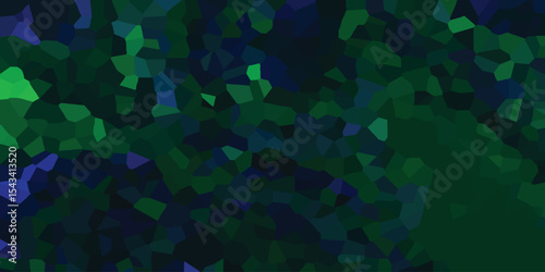 Mosaic design with shades of emerald and teal in polygon shapes forming a vivid and appealing visual representing a forest canopy or aquatic environment.