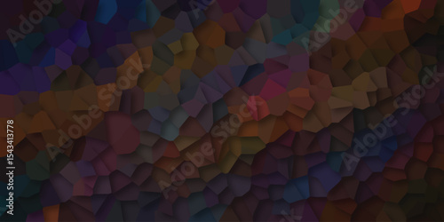 Mosaic of irregularly shaped geometrical forms in a rich palette of warm earth tones and cool blues providing a unique texture and composition for design