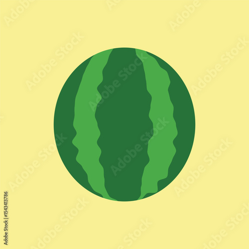 Watermelon in red, green, and black tones presents a vibrant and mouthwatering fruit icon.