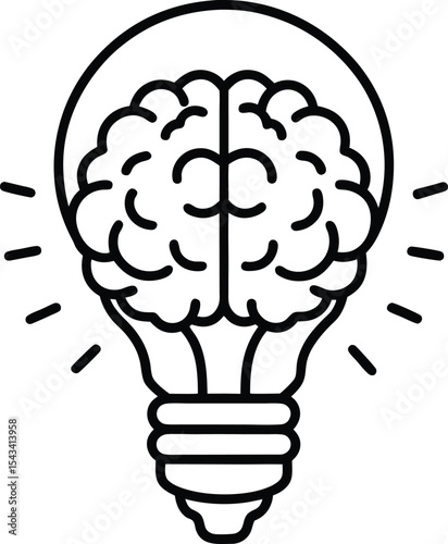 Mental health awareness vector Line art illustration Lightbulb Shaped Brain Glowing with Ideas
