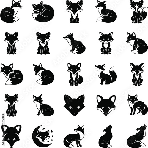 Collection of cute black fox silhouettes
