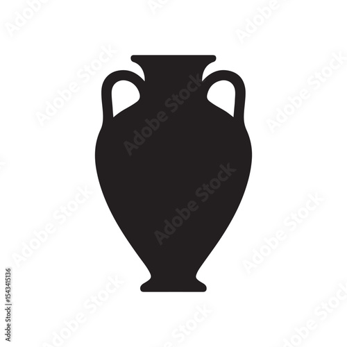 Greek vase silhouette vector icon for ancient pottery, museum, and history. 