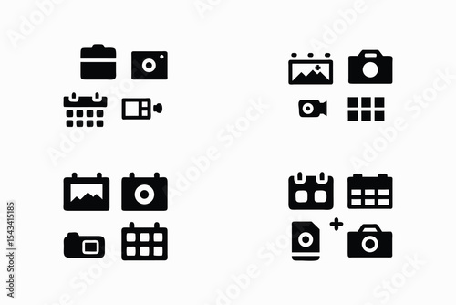 Flat Icons Representing Photography, Media, and Calendar