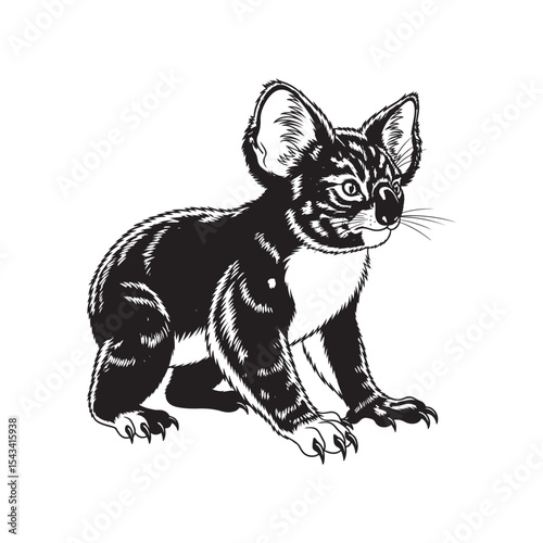 Black cat vector illustration featuring a cute, funny, sitting, domestic feline with a tail