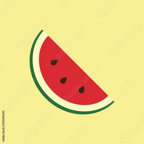 Watermelon in red, green, and black tones presents a vibrant and mouthwatering fruit icon.