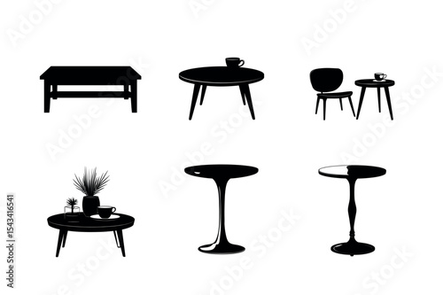Collection of black silhouette tables and chair