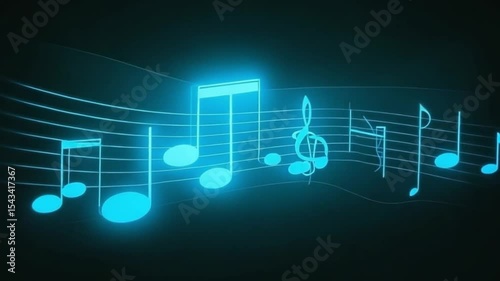 Animated Neon Blue Musical Notes Glowing Staff Abstract Background Loop Perfect for Music Videos Concerts Events Presentations Digital Art Technology Design Projects Broadcast