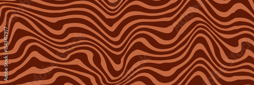 Retro coffee color background. Milk chocolate liquid dessert texture. Wavy swirl candy pattern for poster, cover, banner, pamphlet. Vintage brown trippy hippie wallpaper in 60s or 70s style. Vector