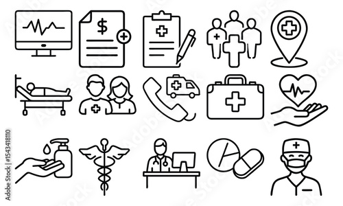 Medical icon set with various symbols and illustrations