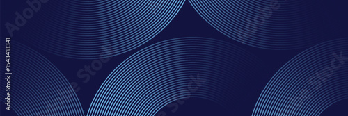 Abstract blue glowing geometric lines on dark blue background. Modern shiny blue circle lines pattern. Futuristic technology concept. Suit for cover, poster, banner eps 10.