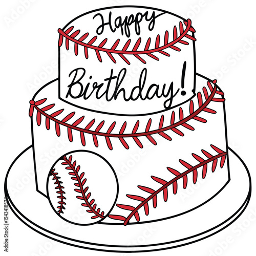 A sporty baseball birthday cake with realistic red stitching, perfect for a sports fan's festive and fun celebration.