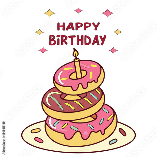 A tempting donut stack birthday cake with glazed perfection, a modern and delicious twist on a classic dessert.