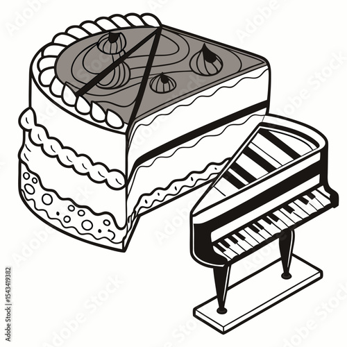 An impressive birthday cake shaped like a grand piano, with realistic keys, perfect for a music enthusiast's celebration.