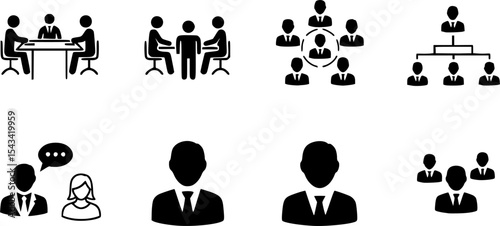 set of business people icons, such as meeting, team, structure, communication, member, group