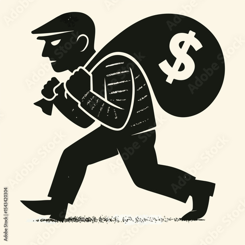 silhouette of someone stealing a sack of money