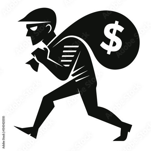 silhouette of someone stealing a sack of money