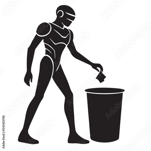 silhouette of a person throwing rubbish in a trash can