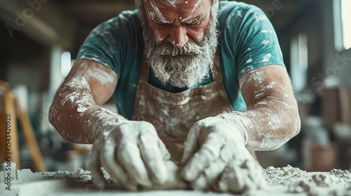 Wallpaper Mural An experienced artisan immerses himself in his craft, shaping raw clay on a workbench, embodying dedication, passion, and the artistic spirit of handmade pottery creations. Torontodigital.ca