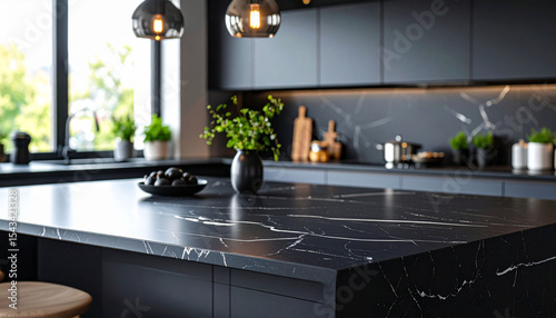 Modern Black Kitchen Marble Design Background