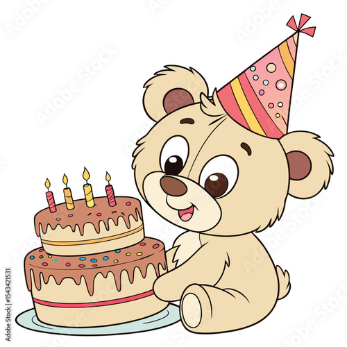 Teddy bear cake, cuddly texture, an adorable happy birthday treat.