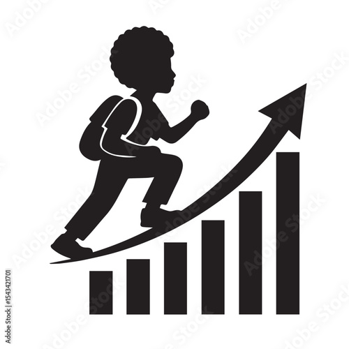 vector illustration. silhouette of a person trying to climb to achieve success
