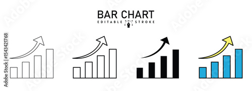 Financial upward growth arrow chart icon, business success growth and profit icon, bar chart with arrow, Various Styles vector illustration, filled, outline, line and stroke style used for web,