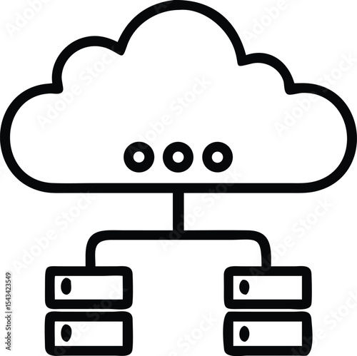 Cloud Computing System: A Minimalist Vector Icon Depicting Cloud Storage Connected to Servers, Emphasizing Data Management and Network Infrastructure in Outline Form.