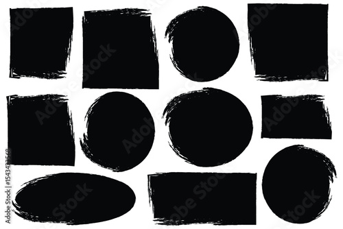 Set of abstract  square, circle, rectangle and oval ellipse borders design elements.  Chalk drawn elements. Dirty grunge design frames. 