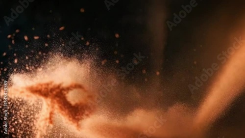 Orange Dust Explosion Abstract Background Cinematic Slow Motion Particle Burst Fiery Ember Texture High Resolution 4 K Ultra H D Dramatic Energy Power Magic Fantasy Cosmic Nebula