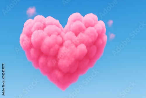 Heart-shaped pink cloud in blue sky on a clear day. concept of love, romance, and dreamy imagination in nature.